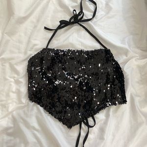 Forever 21 Black Sequin Bandana Tie Top